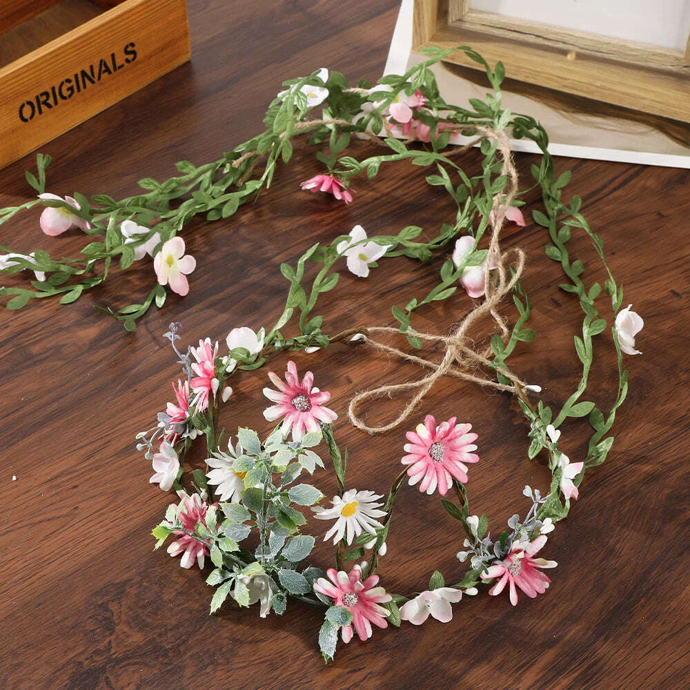 KIMLUD, Bohemian Rattan Flower Vines Crown Headband for Bride Wedding Hair Accessories Girls Floral Wreath Head Band Hairstyles Headdres, KIMLUD Womens Clothes