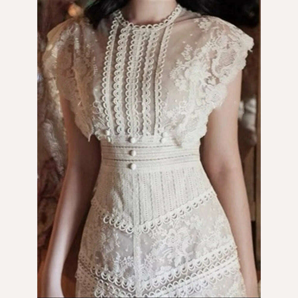 Boho Backless Dress Embroidery Lace Party Woman Sexy Dresses Runway Vintage Summer Sundress Women Beach Sleeveless 2023 Vestido - KIMLUD