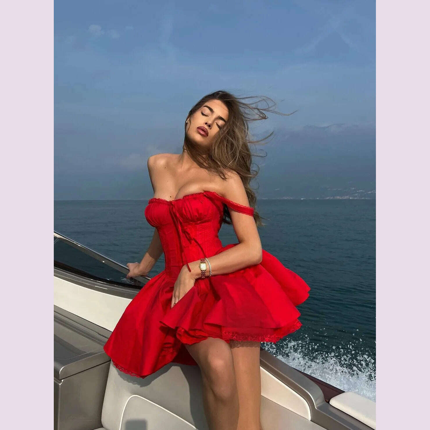 Boho Inspired red CORSET MINI DRESS women underwired cups pintuck bodice sexy straps summer dresses new luxury party dress - KIMLUD