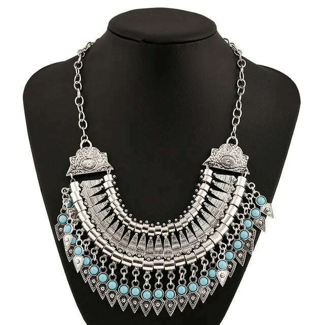 Boho Long Maxi Coin Necklace Women Vintage Ethnic Statement Big Collar Tassel Choker Necklace Femme Silvery Gypsy Jewellery - KIMLUD