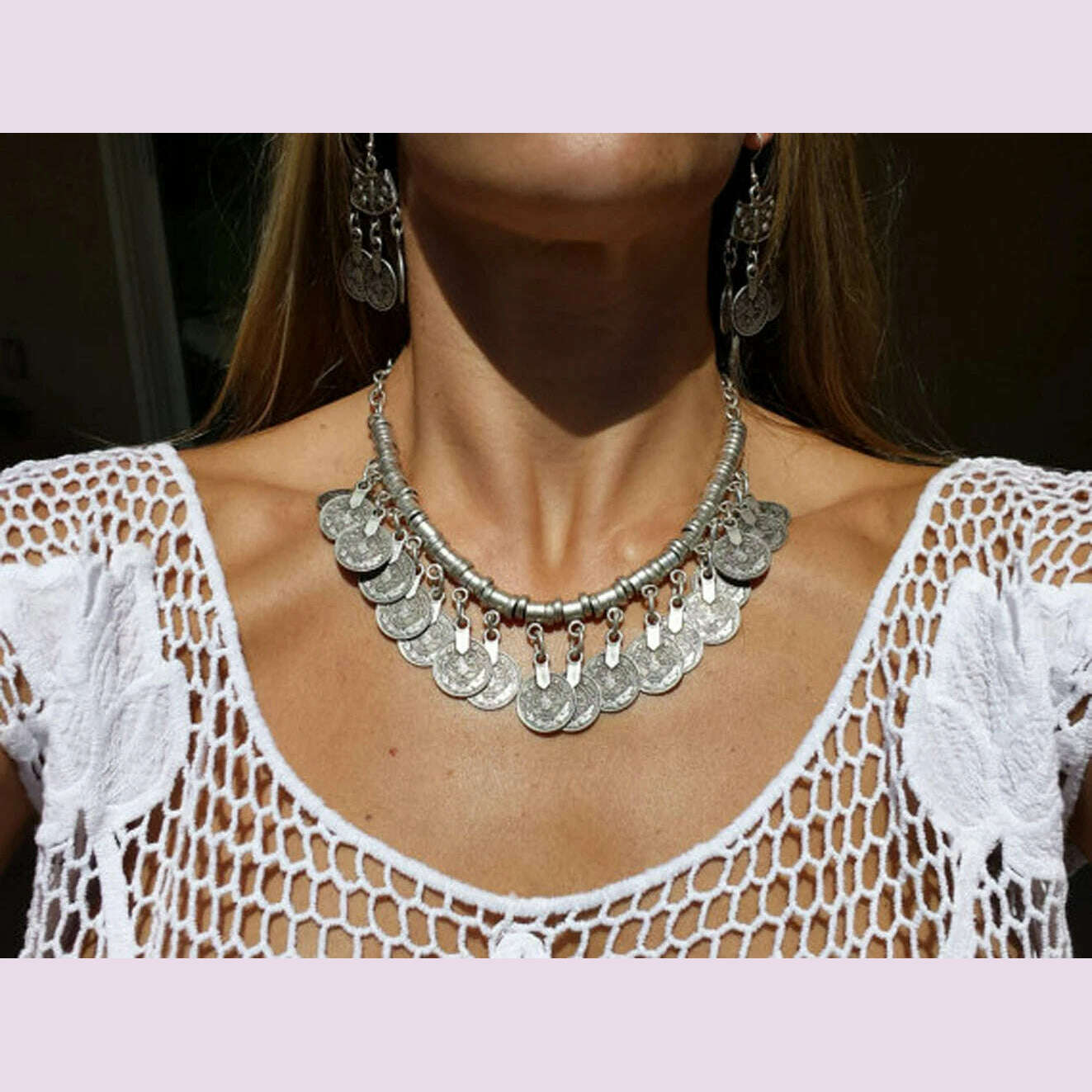 KIMLUD, Boho Vintage Ethnic Metal Coins Necklace for Women Gypsy Choker Collar Statement Necklaces Afghan Turkish Maxi Festival Jewelry, KIMLUD Womens Clothes