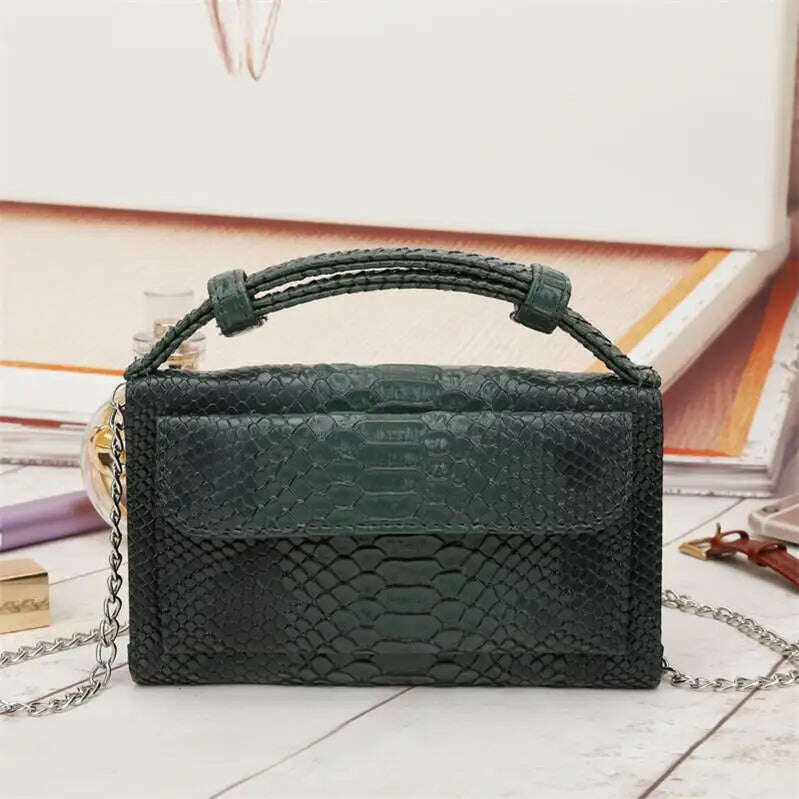 KIMLUD, Bolsa Feminina Small Leather Women's Hand Bag Female Fashion Chain Shoulder Bag Luxury Designer Crocodile Tote Messenger Bags, Dark green, KIMLUD Womens Clothes