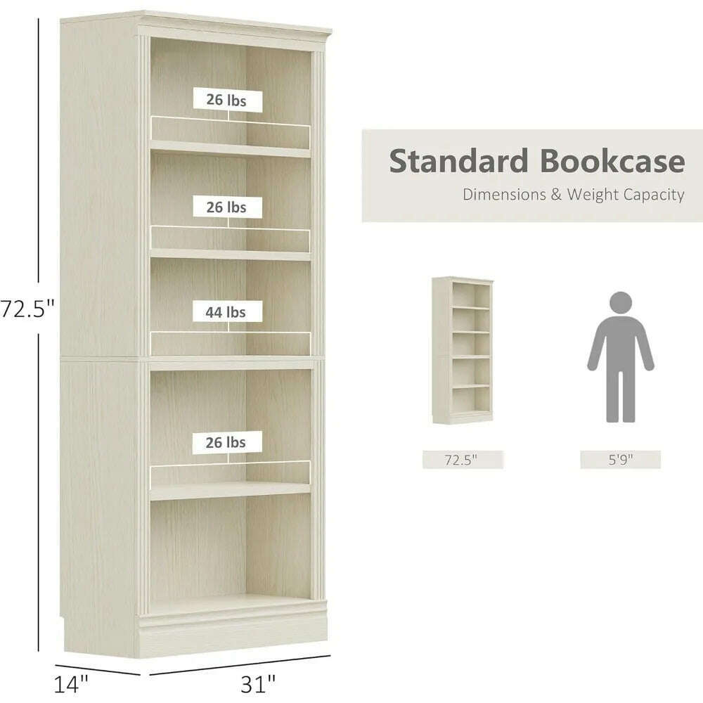 KIMLUD, Bookshelves and Bookcase Floor Standing 5 Tier Adjustable Shelves Organizer and Storage, 72in Tall Bookshelf for Home Office,, KIMLUD Womens Clothes