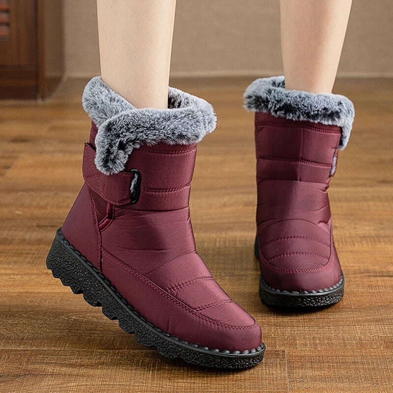 KIMLUD, Boots Woman Snow Fashion Woman Shoes Platform Shoes Women New Mid Women's High Boots 2025 Trend Botas Mujer Winter Boots Women, Wine / 40, KIMLUD APPAREL - Womens Clothes