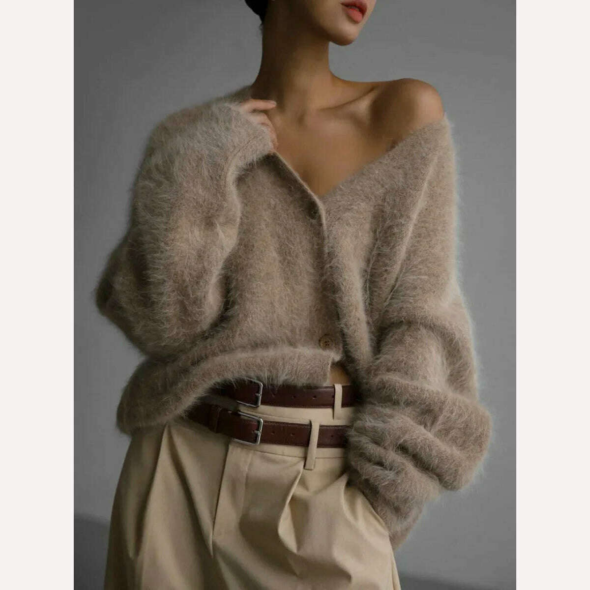 KIMLUD, Bornladies Women Imitation Mink Cardigan Soft V-neck Thiick Knitted Jacket Winter Button Vintage Cardigan Sweater for Women, KIMLUD Womens Clothes