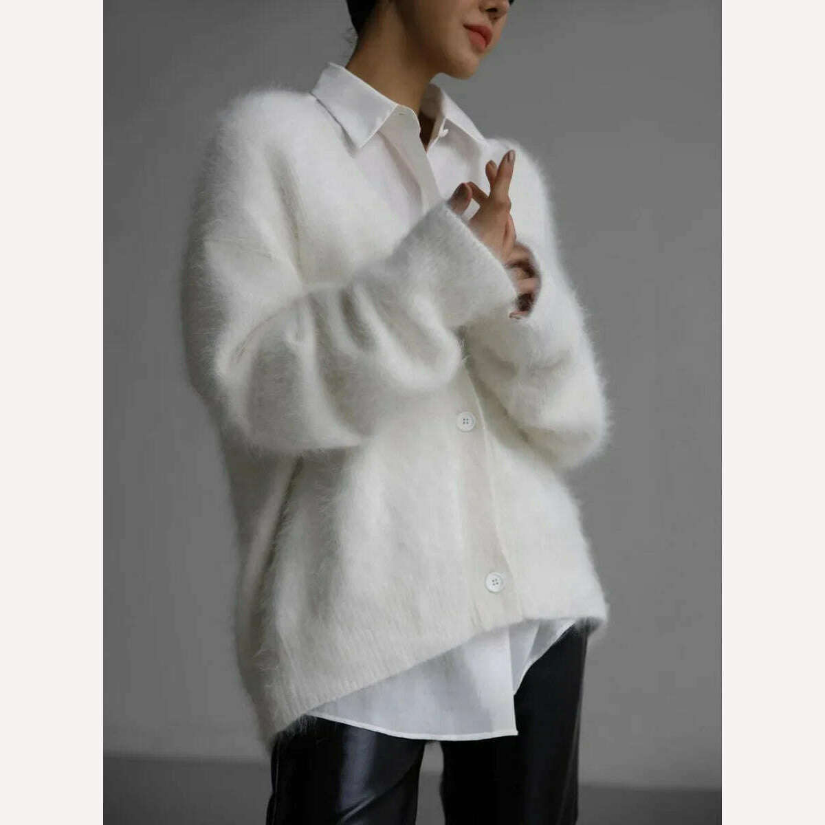 KIMLUD, Bornladies Women Imitation Mink Cardigan Soft V-neck Thiick Knitted Jacket Winter Button Vintage Cardigan Sweater for Women, WHITE / S, KIMLUD Womens Clothes