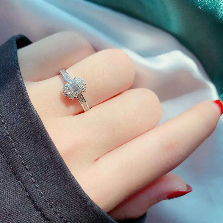 KIMLUD, Boutique Handmade Square Stone Ladies Ring Silver Plate Jewelry Engagement Wedding Ring Bridal Jewelry Luxury Jewelry, KIMLUD Womens Clothes