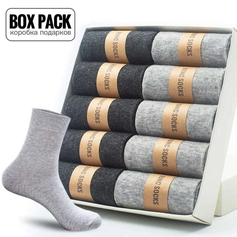 Box Pack Men's Cotton Socks 10Pairs/Box Black Business Men Socks Soft Breathable Summer Winter for Man Boy's Gift Size EUR39-45 - KIMLUD