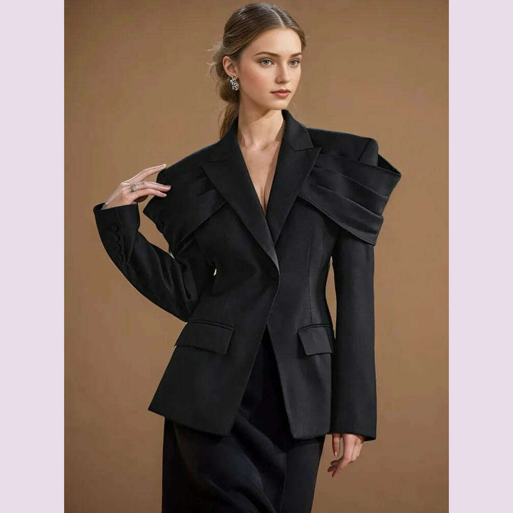 BPN Temperament Solid Blazers For Women Notched Collar Long Sleeve Patchwork Single Button Tunic Elegant Blazer Female Clothing - KIMLUD