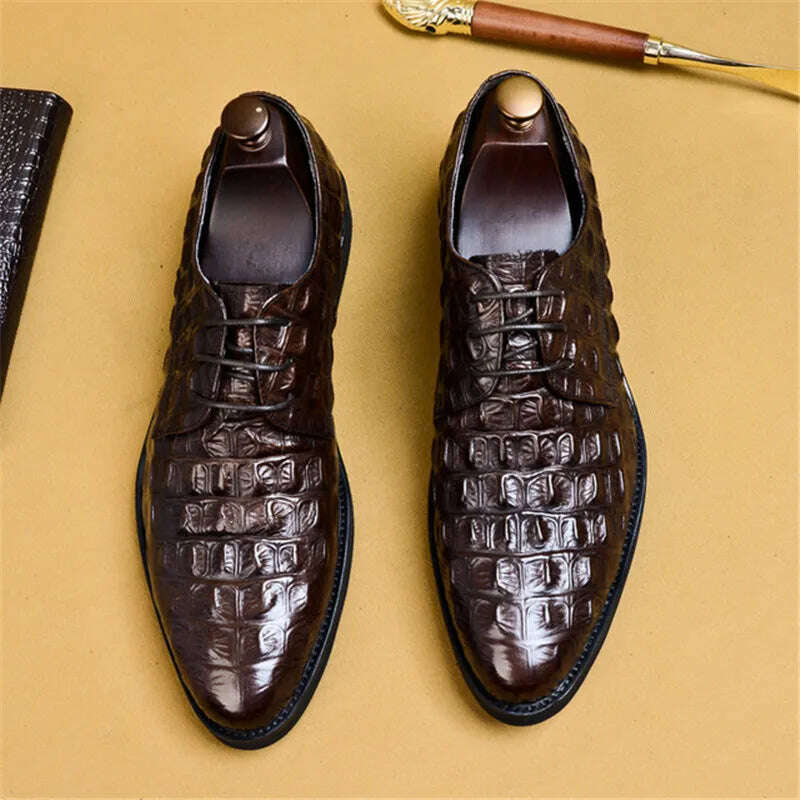 KIMLUD, Brand Full Grain Leather Business Men Dress Shoes Retro Crocodile Designer Nature Leather Oxford Shoes For Men Size EU 38-46, KIMLUD Womens Clothes