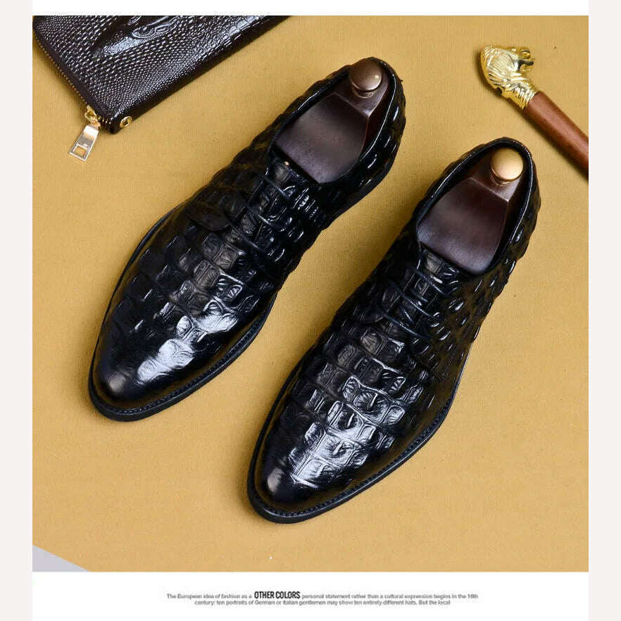 KIMLUD, Brand Full Grain Leather Business Men Dress Shoes Retro Crocodile Designer Nature Leather Oxford Shoes For Men Size EU 38-46, KIMLUD Womens Clothes