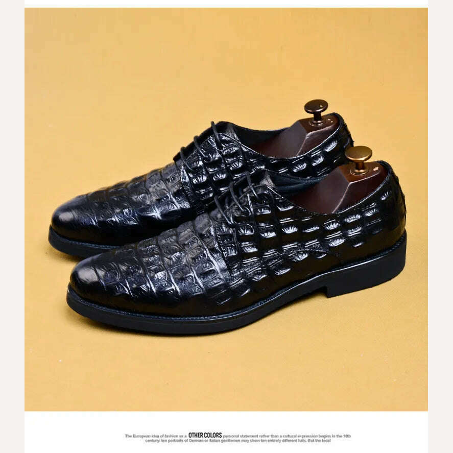 KIMLUD, Brand Full Grain Leather Business Men Dress Shoes Retro Crocodile Designer Nature Leather Oxford Shoes For Men Size EU 38-46, KIMLUD Womens Clothes