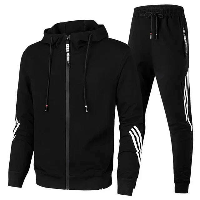 KIMLUD, Brand Men Tracksuit 2 Pieces Men's Winter Jacket Casual Zipper Jackets Sportswear+Pants Sweatshirt Sports Suit Men Sets Clothing, black / XL, KIMLUD Womens Clothes