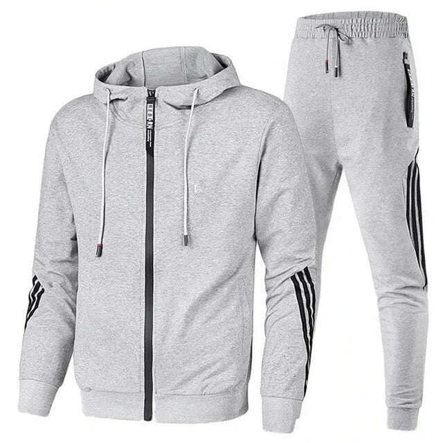 KIMLUD, Brand Men Tracksuit 2 Pieces Men's Winter Jacket Casual Zipper Jackets Sportswear+Pants Sweatshirt Sports Suit Men Sets Clothing, gray / L, KIMLUD Womens Clothes