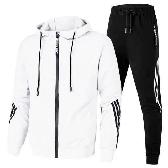 KIMLUD, Brand Men Tracksuit 2 Pieces Men's Winter Jacket Casual Zipper Jackets Sportswear+Pants Sweatshirt Sports Suit Men Sets Clothing, white / M, KIMLUD Womens Clothes