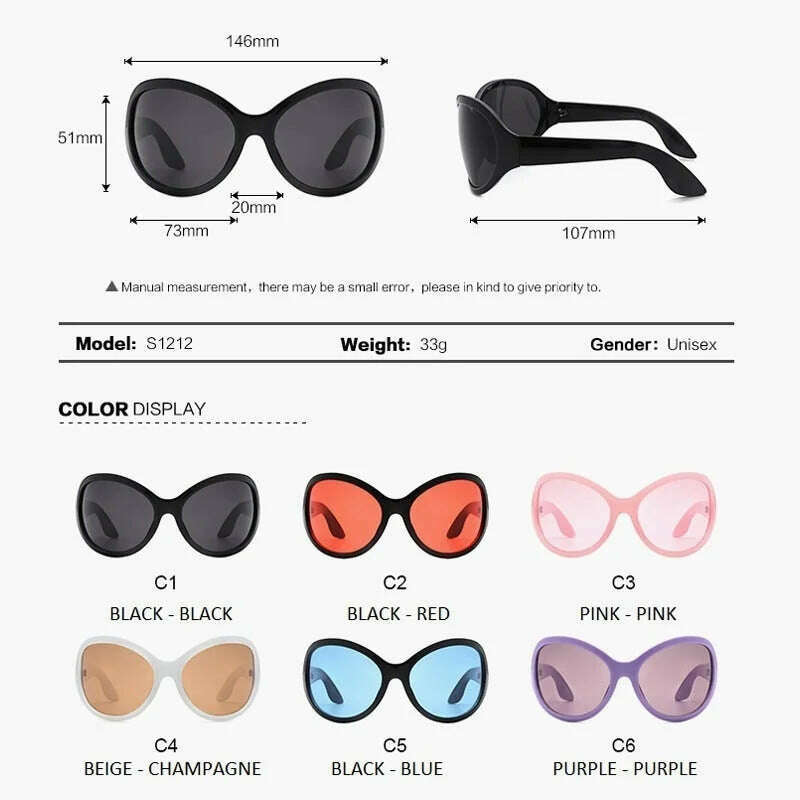 KIMLUD, Brand Model Oversized y2k Sunglasses Women Men Cyberpunk Sun Glasses For Female Men 2000s Retro Eyewear Unisex Occhiali Da Sole, KIMLUD Womens Clothes