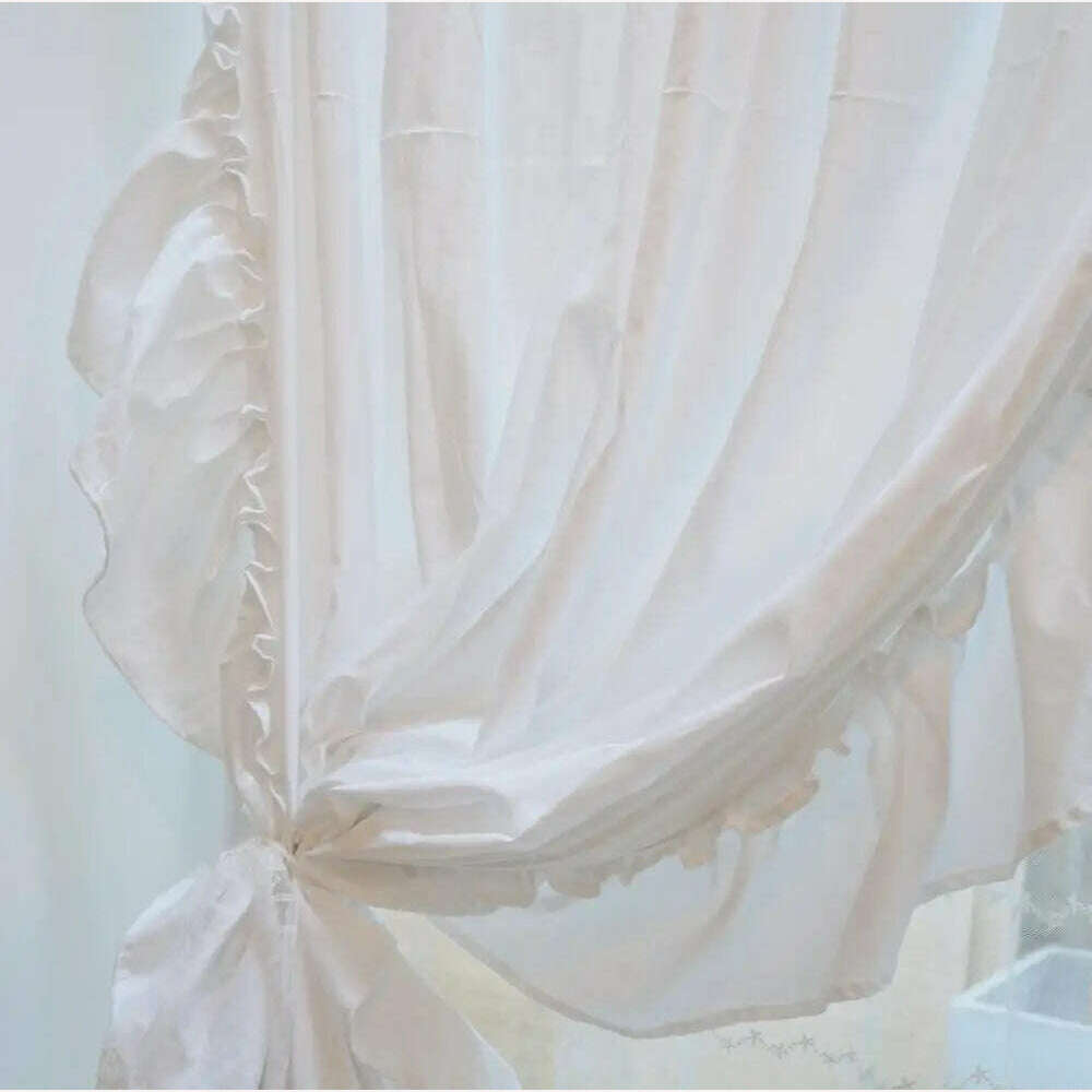 Brand New Solid White Pure Cotton Curtains with Valance for Girl's Bedroom Handmade Princess Ruffle Cortinas Eco-friendly Fabric - KIMLUD