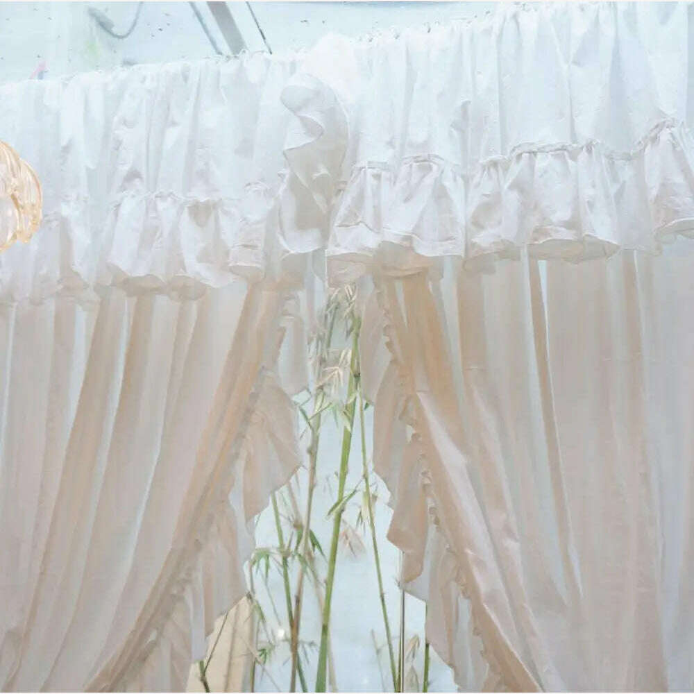 Brand New Solid White Pure Cotton Curtains with Valance for Girl's Bedroom Handmade Princess Ruffle Cortinas Eco-friendly Fabric - KIMLUD