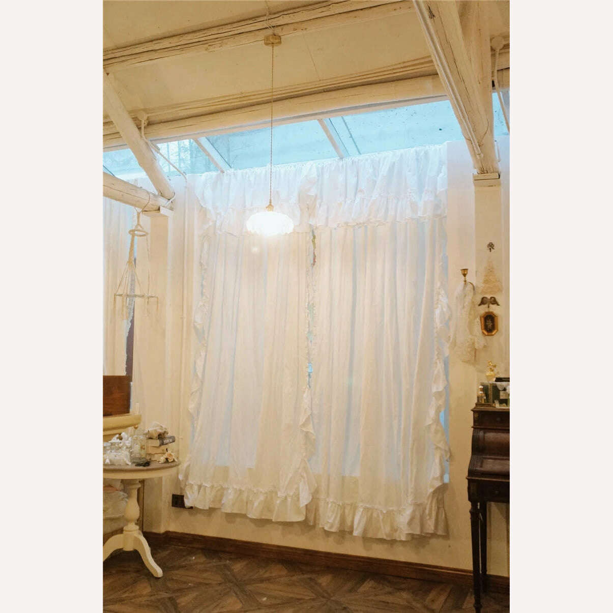 Brand New Solid White Pure Cotton Curtains with Valance for Girl's Bedroom Handmade Princess Ruffle Cortinas Eco-friendly Fabric - KIMLUD