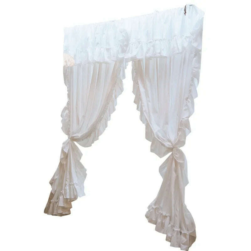 Brand New Solid White Pure Cotton Curtains with Valance for Girl's Bedroom Handmade Princess Ruffle Cortinas Eco-friendly Fabric - KIMLUD