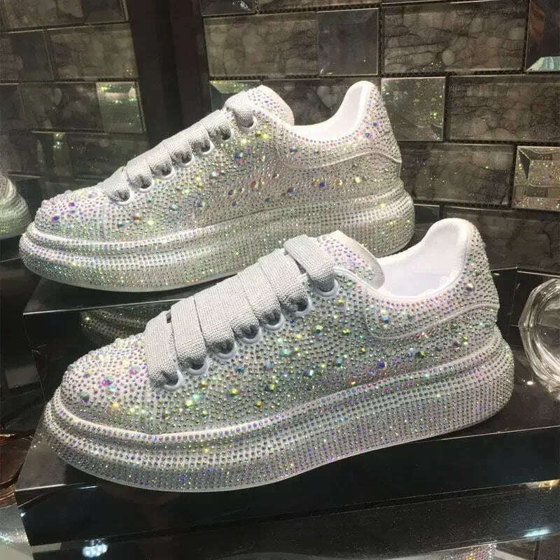 KIMLUD, brand Women Platform Casual Sneakers rhinestones Thick-soled White Silver Shoes for women Shining Crystal Sneakers Trend shoes, multi / 40, KIMLUD Womens Clothes