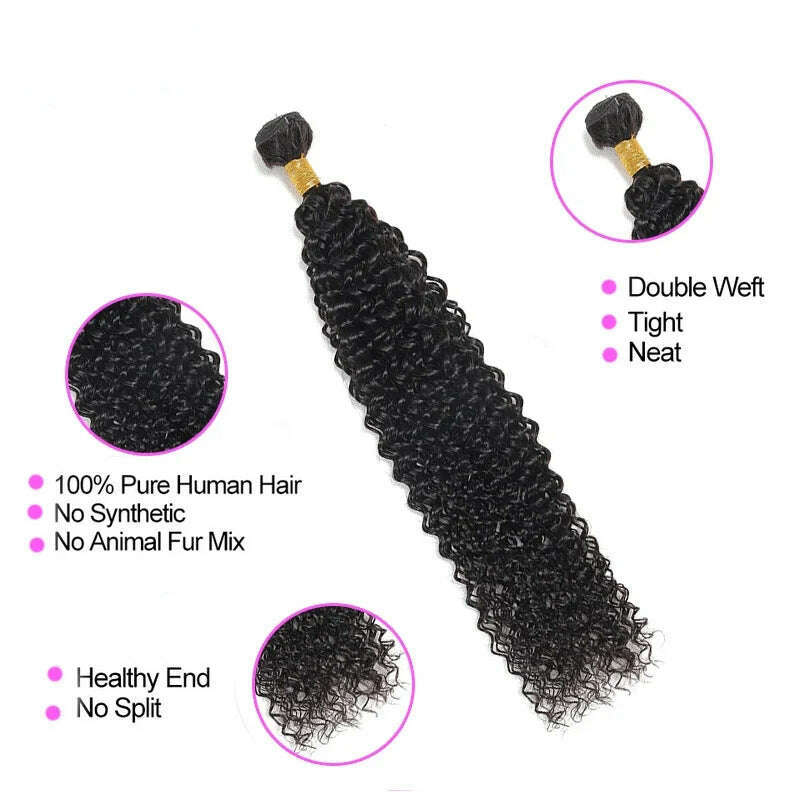 KIMLUD, Brazilian Kinky Curly Hair Bundles 100% Human Hair Weave 1/3 /4Bundles Natural Black Curly Virgin Hair Extension For Women, KIMLUD Womens Clothes