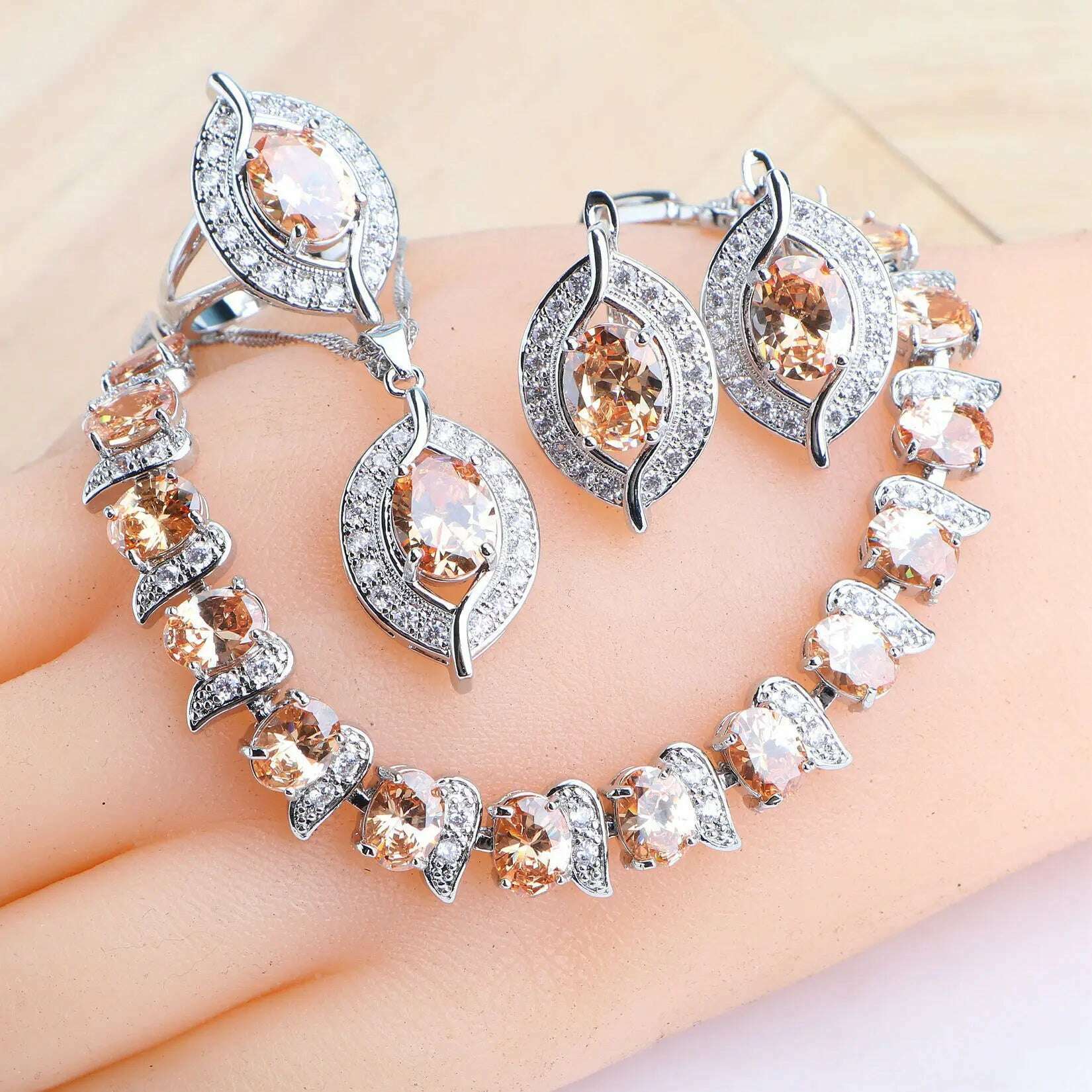 Bridal Jewelry Sets Silver 925 Wedding Jewelry Blue Zirconia For Women Rings Pendant Necklace Earrings Stones Bracelets Set - KIMLUD