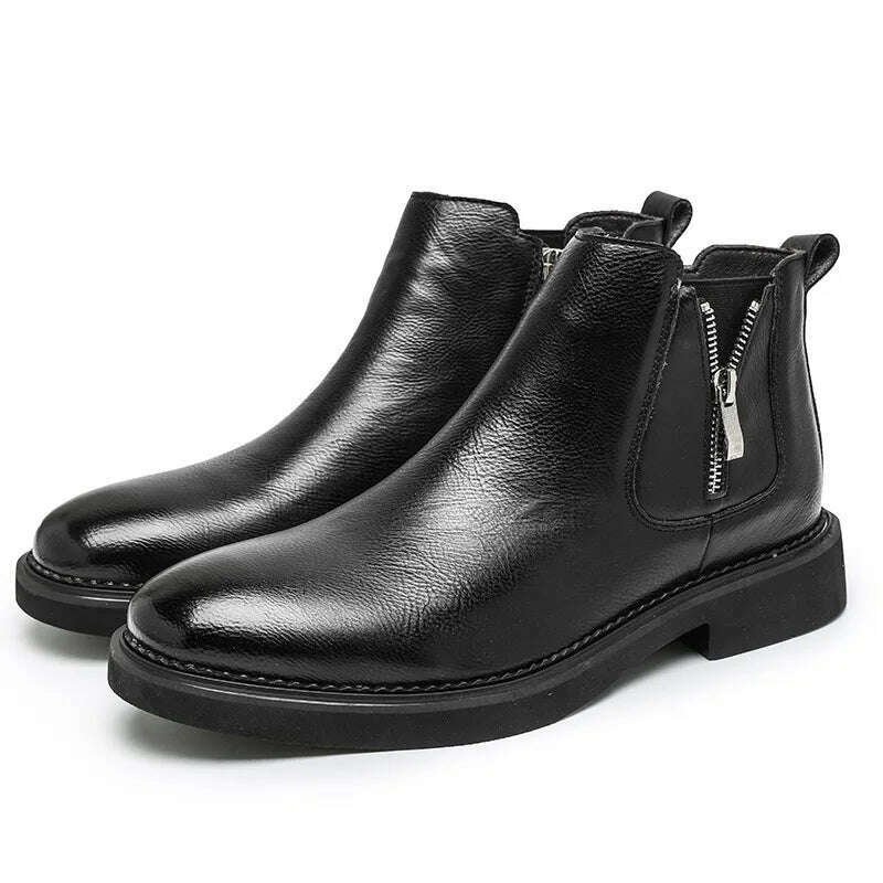 British Style Men's Chelsea Boots New Fashion Male Chelsea Boots Genuine Leather Elastic Strap Ankle Boots Business Dress Shoes - KIMLUD