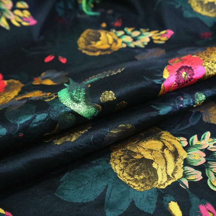 Brocade Jacquard Fabric Spring Autumn Winter Flowers Birds Thick Dress Trench Coat Fashion Design Sew Wholesale Material Cloth - KIMLUD