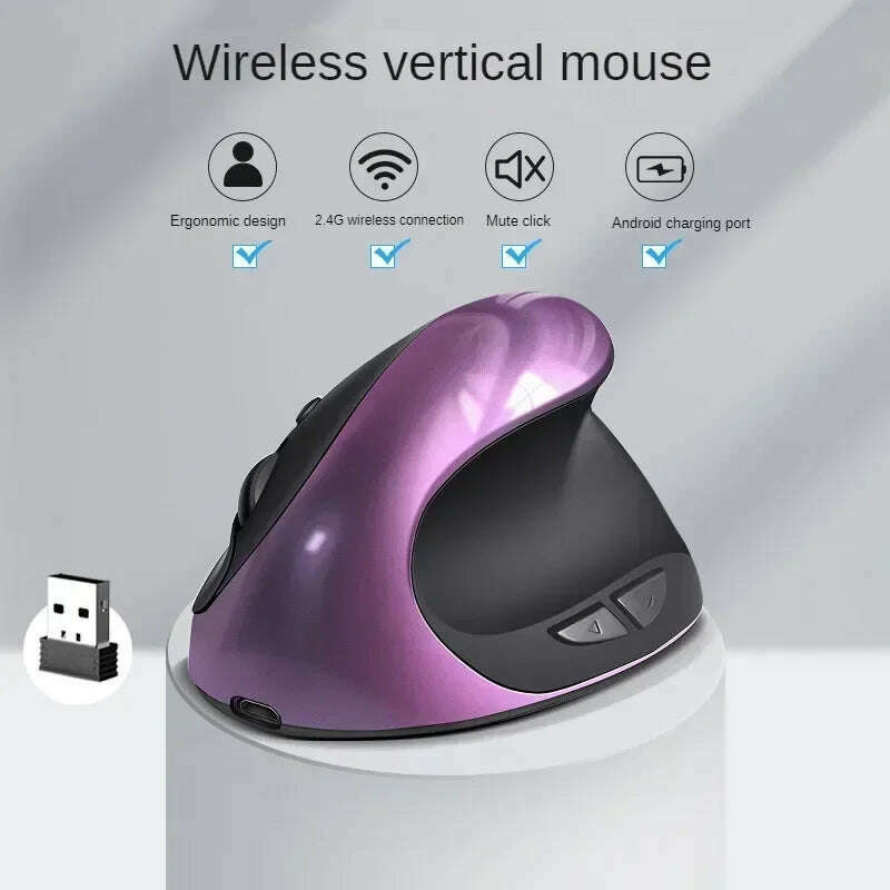 BTS-908 Hot Selling Rechargeable Vertical Mice Ergonomic Wireless Mouse 2.4G USB Receiver 1600 Adjustable DPI 6 Buttons Mouse - KIMLUD