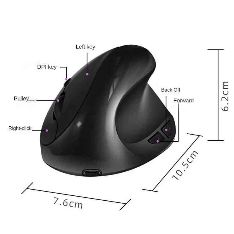 BTS-908 Hot Selling Rechargeable Vertical Mice Ergonomic Wireless Mouse 2.4G USB Receiver 1600 Adjustable DPI 6 Buttons Mouse - KIMLUD