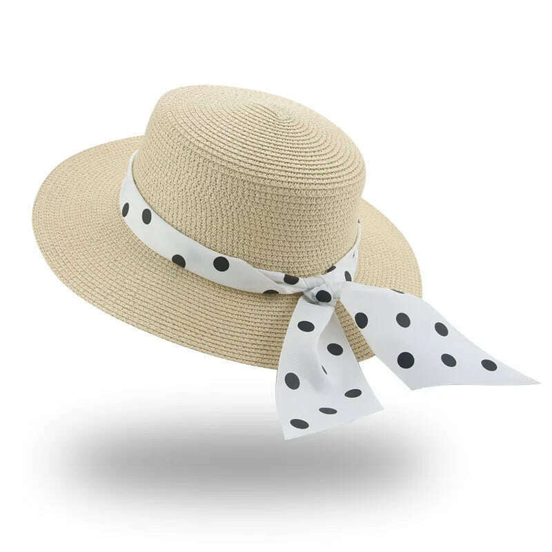 Bucket Hat Beach Summer Straw Hats for Women Flat Top Ribbon Bowknot Elegant Luxury Straw Women Summer Hats Sombreros De Mujer - KIMLUD