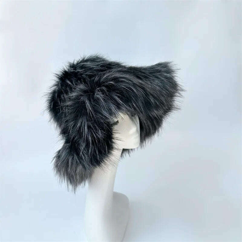 Bucket Orange Hat Love Bag Winter Warmth Thickened Imitation Raccoon Fur Fisherman Hat Women's Bucket Hat Fur Hat sets - KIMLUD