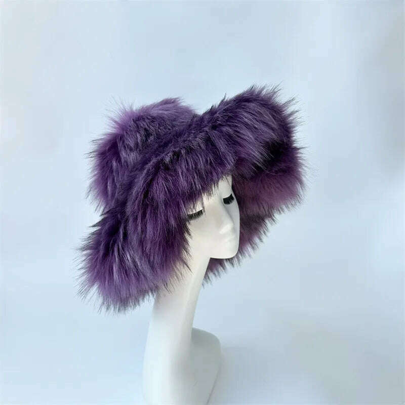 Bucket Orange Hat Love Bag Winter Warmth Thickened Imitation Raccoon Fur Fisherman Hat Women's Bucket Hat Fur Hat sets - KIMLUD