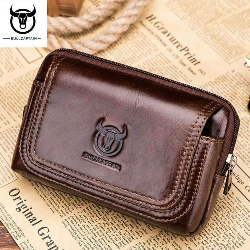 KIMLUD, BULLCAPTAIN Genuine Leather Male Waist Pack Phone Pouch Bags Waist Bag Men's Small  Shoulder Belt Bag pack, KIMLUD Womens Clothes