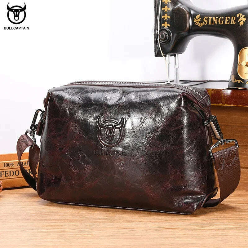 KIMLUD, Bullcaptain Genuine Leather Men's Shoulder Bag Casual Fashion Messenger Bags Man Large-Capacity Independent Card Slots Bag's, KIMLUD Womens Clothes