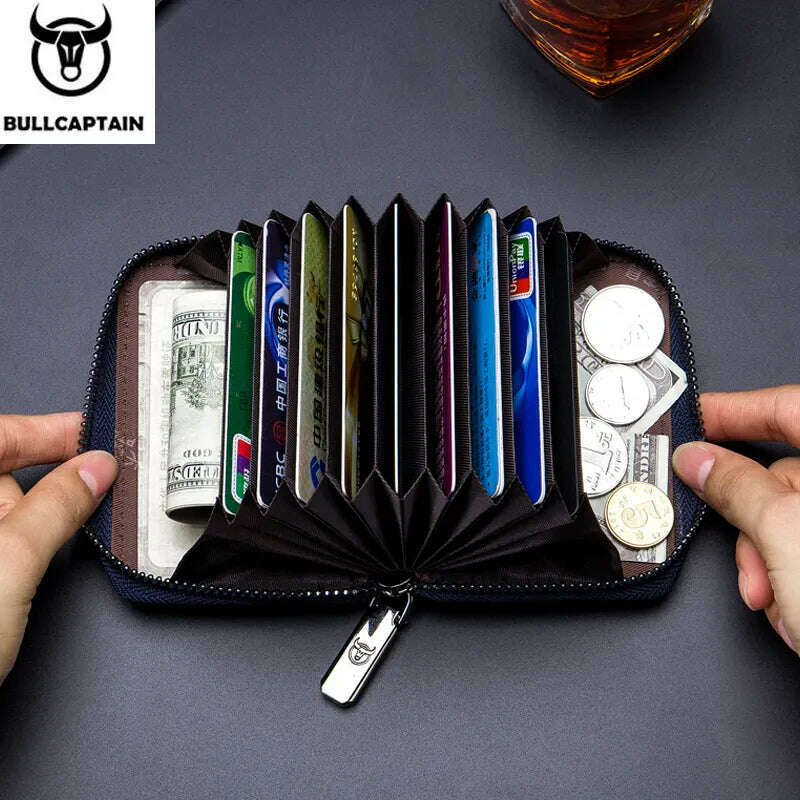 BULLCAPTAIN Leather Credit Card ID Card Holder Wallet Wallet Men Fashion Rfid Card Holder Wallet Business Card Holder Bag - KIMLUD