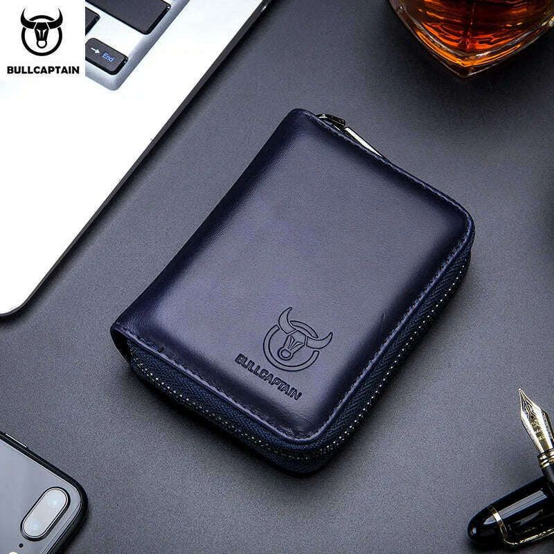 BULLCAPTAIN Leather Credit Card ID Card Holder Wallet Wallet Men Fashion Rfid Card Holder Wallet Business Card Holder Bag - KIMLUD