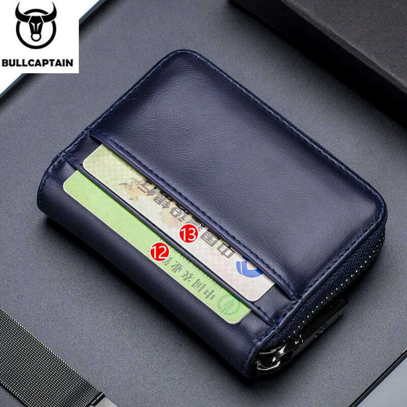 BULLCAPTAIN Leather Credit Card ID Card Holder Wallet Wallet Men Fashion Rfid Card Holder Wallet Business Card Holder Bag - KIMLUD