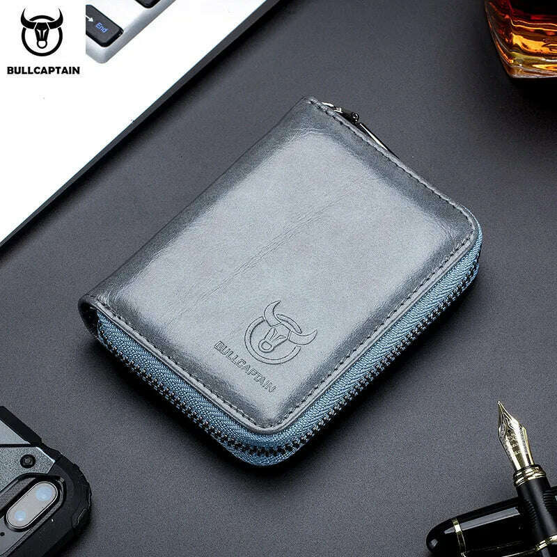 BULLCAPTAIN Leather Credit Card ID Card Holder Wallet Wallet Men Fashion Rfid Card Holder Wallet Business Card Holder Bag - KIMLUD