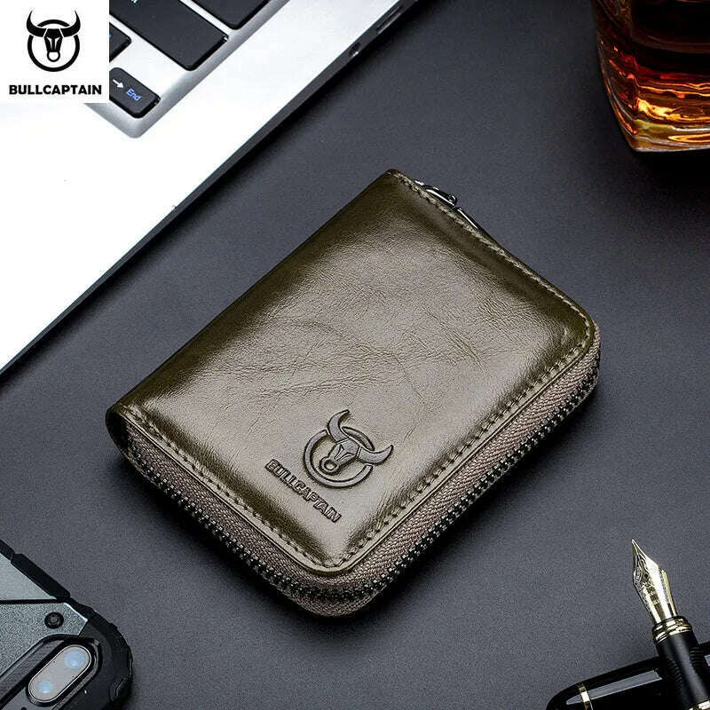 BULLCAPTAIN Leather Credit Card ID Card Holder Wallet Wallet Men Fashion Rfid Card Holder Wallet Business Card Holder Bag - KIMLUD