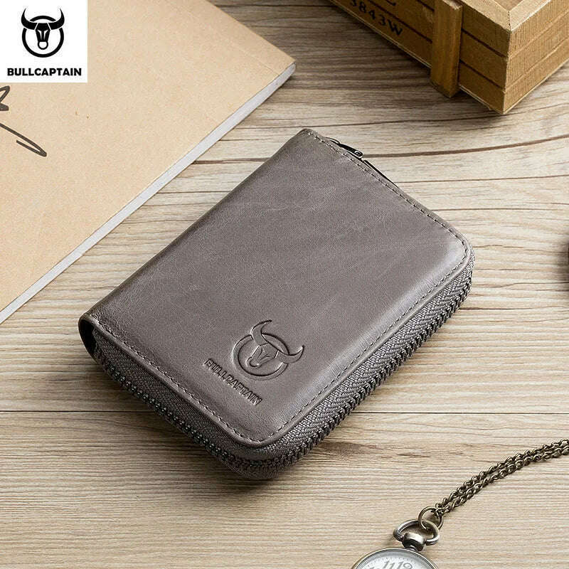 BULLCAPTAIN Leather Credit Card ID Card Holder Wallet Wallet Men Fashion Rfid Card Holder Wallet Business Card Holder Bag - KIMLUD