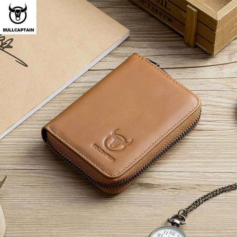 BULLCAPTAIN Leather Credit Card ID Card Holder Wallet Wallet Men Fashion Rfid Card Holder Wallet Business Card Holder Bag - KIMLUD