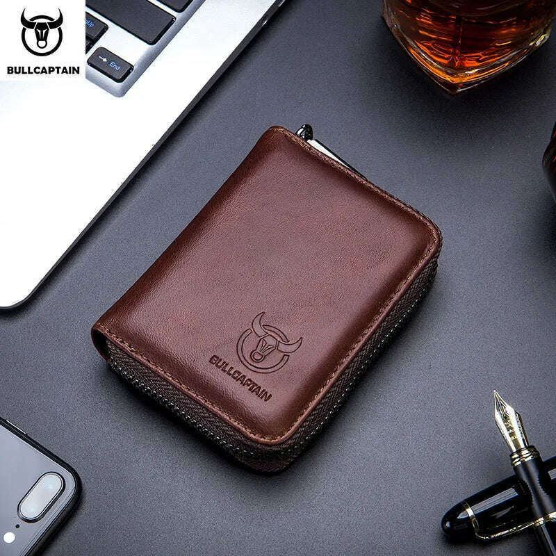 BULLCAPTAIN Leather Credit Card ID Card Holder Wallet Wallet Men Fashion Rfid Card Holder Wallet Business Card Holder Bag - KIMLUD