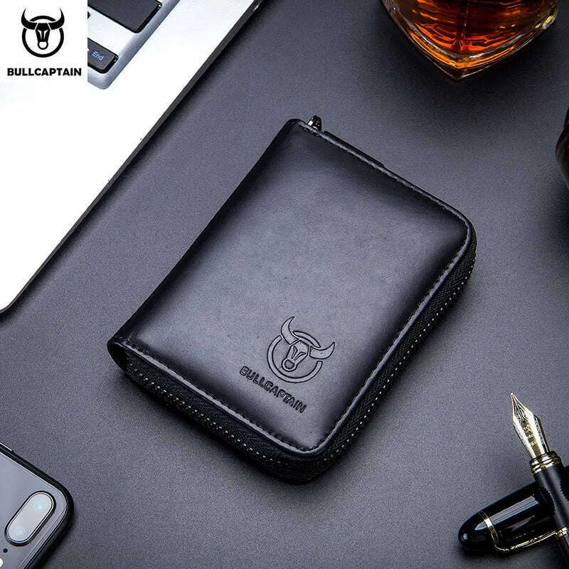 BULLCAPTAIN Leather Credit Card ID Card Holder Wallet Wallet Men Fashion Rfid Card Holder Wallet Business Card Holder Bag - KIMLUD