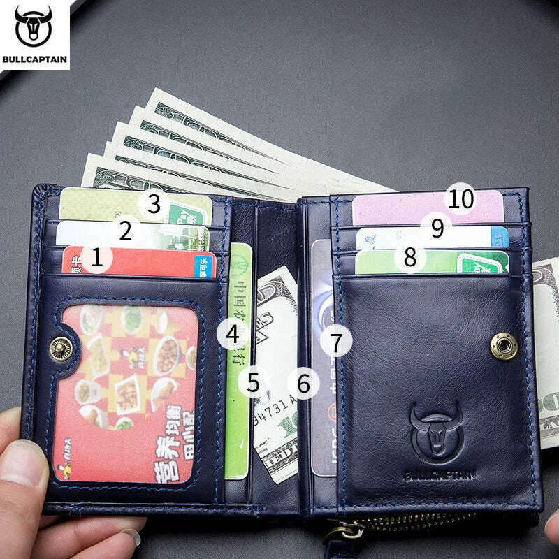 BULLCAPTAIN RFID Men's Wallet Leather Men's Coin Purse Zipper Wallet Card Coin Wallet Holder Credit Card Bag - KIMLUD