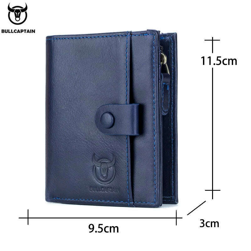 BULLCAPTAIN RFID Men's Wallet Leather Men's Coin Purse Zipper Wallet Card Coin Wallet Holder Credit Card Bag - KIMLUD