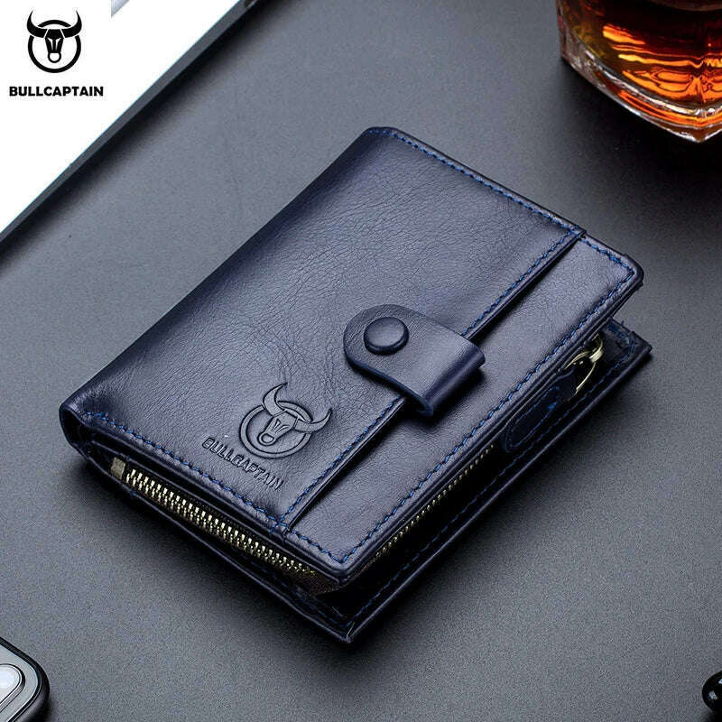 BULLCAPTAIN RFID Men's Wallet Leather Men's Coin Purse Zipper Wallet Card Coin Wallet Holder Credit Card Bag - KIMLUD