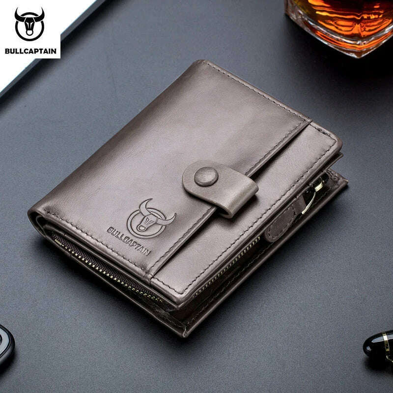 BULLCAPTAIN RFID Men's Wallet Leather Men's Coin Purse Zipper Wallet Card Coin Wallet Holder Credit Card Bag - KIMLUD