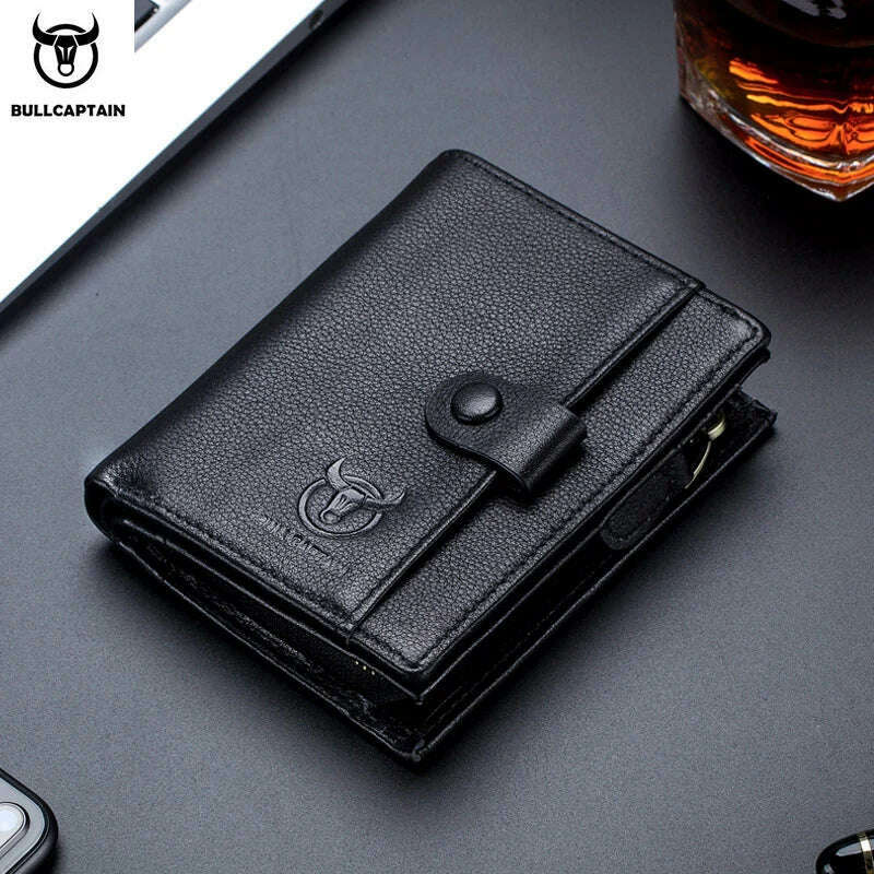 BULLCAPTAIN RFID Men's Wallet Leather Men's Coin Purse Zipper Wallet Card Coin Wallet Holder Credit Card Bag - KIMLUD